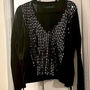 V Neck Black Sweater detailed with Shiny Stars Front and Back size XS runs big